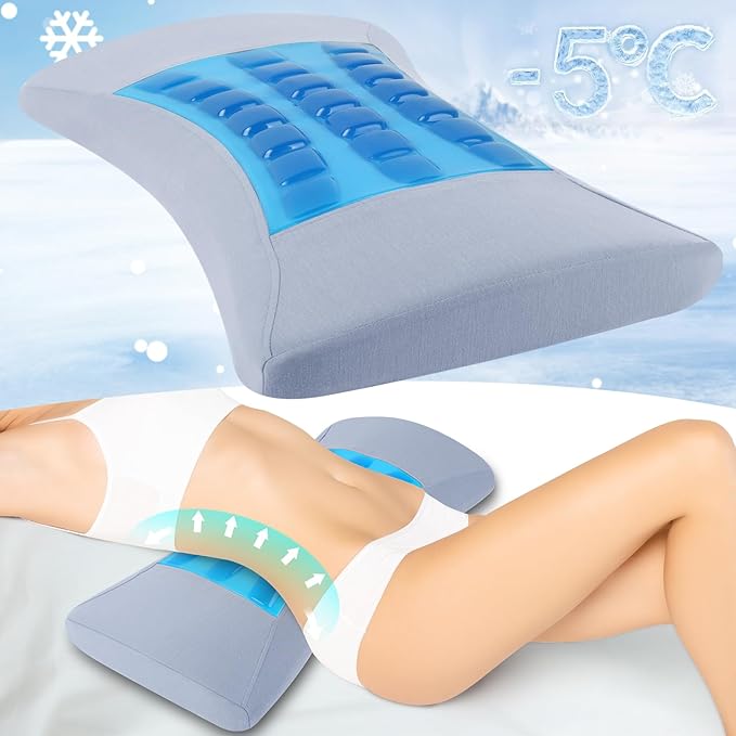Cooling Lumbar Support Pillow for Bed Relief Lower Back Pain: Memory Foam Back Pillow for Sleeping - Gel Waist Wedge Pillow Side&Back and Stomach Sleepers - Lumbar Pillow for Office Chair/Couch/Car