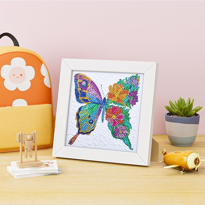 5D Diamond Painting Kits for Kids, Diamond Arts Painting Kits with Wooden Frame, Butterfly Kids' Mosaic Kits for Beginners, Girls, Adults, Diamond Painting Pictures, Arts Craft for Home Decor