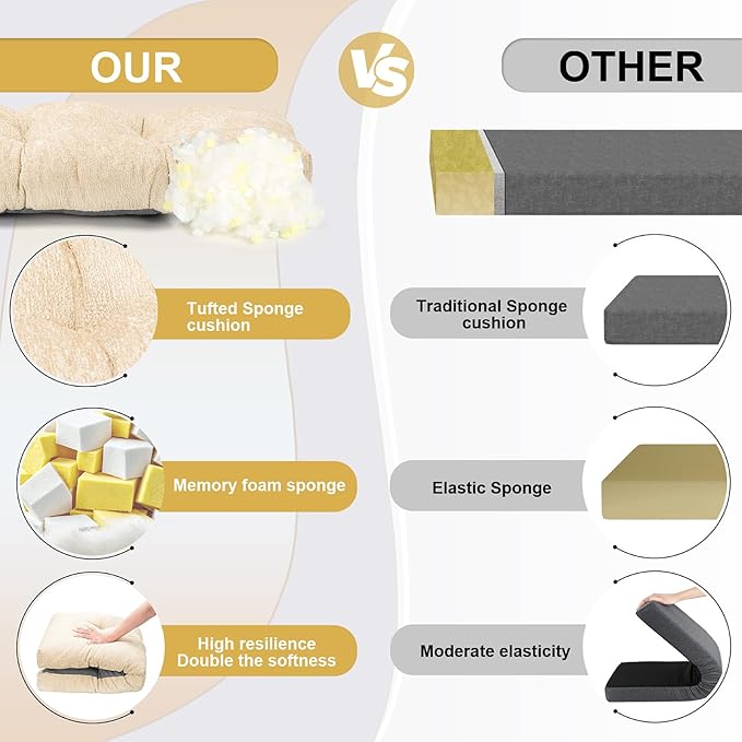 Bench Cushion 42 Inch - Luxury Chenille, High-Density Memory Foam, Non-Slip Bottom, Soft Durable Indoor Tufted Long Seat Cushion for Window Garden Furniture (Ivory, 42x16x4 Inch)