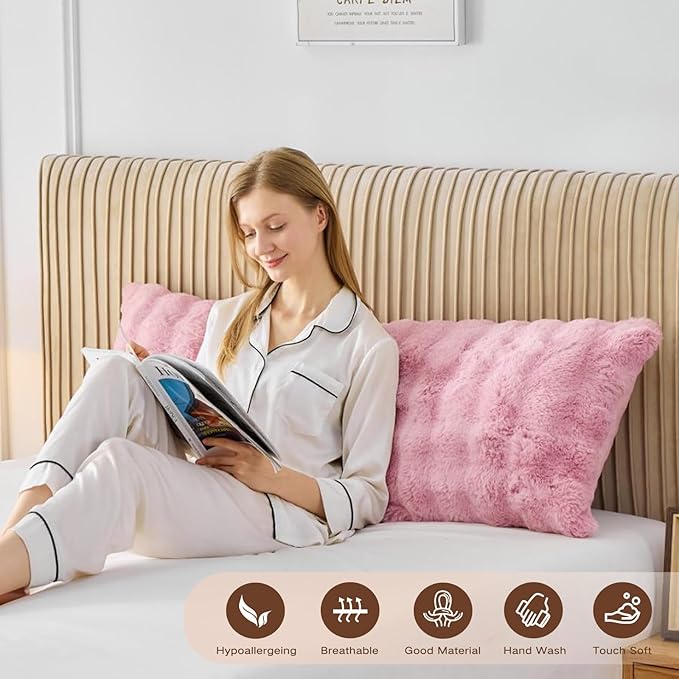 YZ HOME Faux Fur Fluffy Body Pillow for Adults - Firm Body Pillow Insert with Shredded Blue Memory Foam, Adjustable Height, Soft Support for Side Sleeping, Pregnant Women, Washable, 20x54 Inch (Pink)