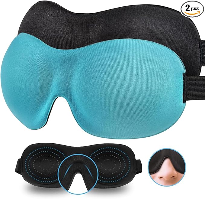 AMAZKER Sleep Mask for Side Sleeper 2 Pack, 3D Contoured Cup Sleeping Mask & Blindfold, Concave Molded Night Sleep Mask, Block Out Light, Soft Comfort Eye Shade Cover for Travel Yoga Nap
