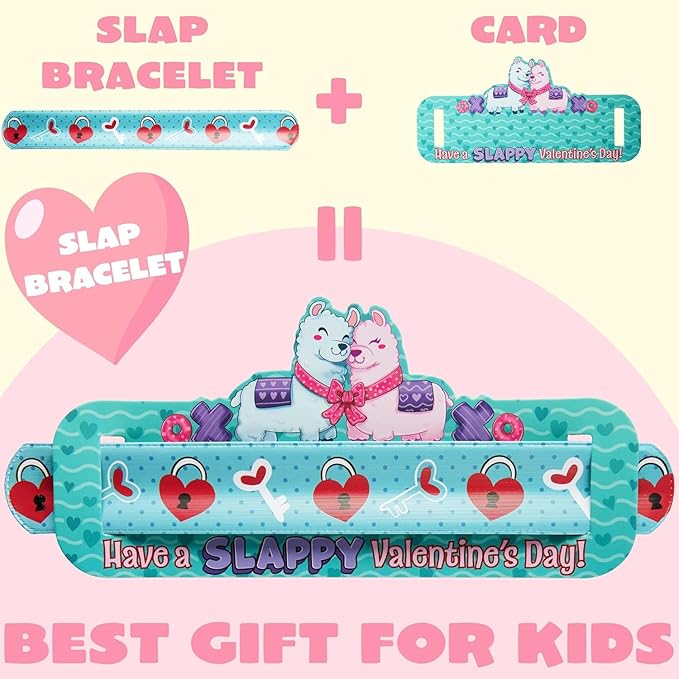 JOYIN 28 Valentine's Day Gifts Cards with Slap Bracelet, Animal Heart Snap Bracelet Wristband for Kids,Valentine's Party Favors, Valentine Classroom Exchange, Game Prizes