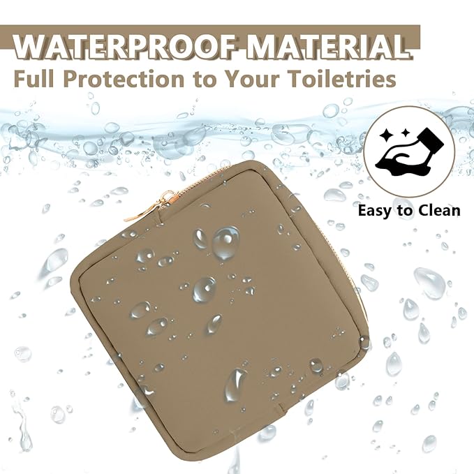 UIXIZQ Mini Makeup Pouch for Purse, Small Cosmetic Bag Pouch Nylon Travel Toiletry Organizers for Women Girls, Cute Zipper Pouch Coin Purse Preppy Storage Bag for School Work(Mini-Khaki)