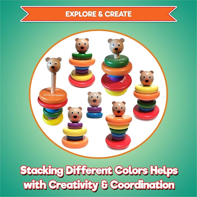Baby Toys Wooden Stacking Rings - Bilingual Educational Toys for 2 Year Old | Learn Rainbow Colors in English & Spanish | Wood Building Blocks with Toddler Games Learning Activities Ebook