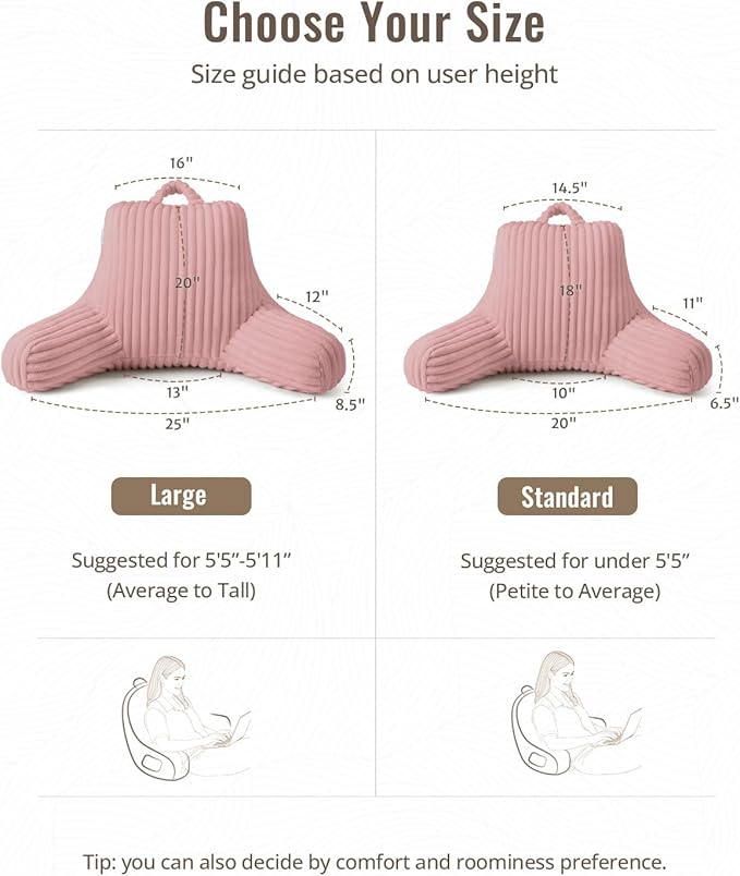 Blissful Diary Reading Pillow for Sitting in Bed, Large Flannel Back Pillow Bed Sitting Up for Adult & Children, Backrest Cushion for Sit Up in Couch or Floor, Dorm Essentials, Plush Pink