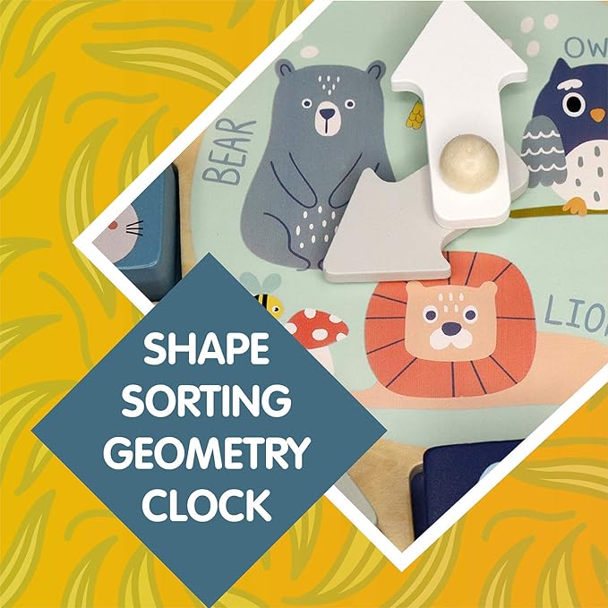 LEO & FRIENDS Shape Sorting Clock - 1 to 12 Removable Number Blocks Included, Learn How to Tell Time, Premium Wooden Educational Toy, Fun Puzzle Stacking and Sorting for Children Ages 3+