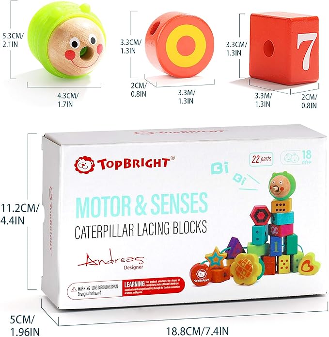 TOP BRIGHT Wooden Lacing Beads for Toddlers, Kids Fine Motor Skills Montessori Toys for 2 Year Old Girls Boys, Threading Toys for Two Year Old Girl Birthday Gifts