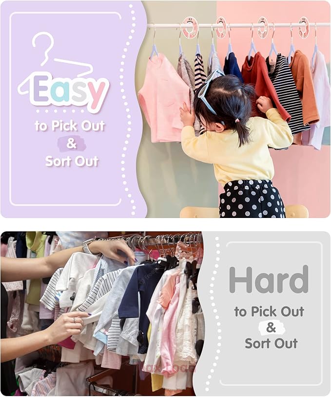 Baby Hangers, VIS'V 11 Inch Lavender Velvet Kids Hangers with 6 Pcs Size Dividers Non Slip Nursery Children Closet Clothes Hangers for Infant Toddler Girls and Boys 30 Pcs