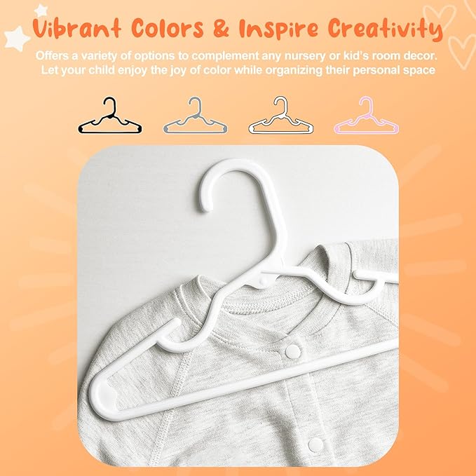 HOUSE DAY Premium Baby Hangers 20 Pack, 11 Inch Kids Plastic Hangers White, Slim Childrens Hangers for Infant, Toddler, and Child Clothes, Durable Baby Clothes Hangers for Closet