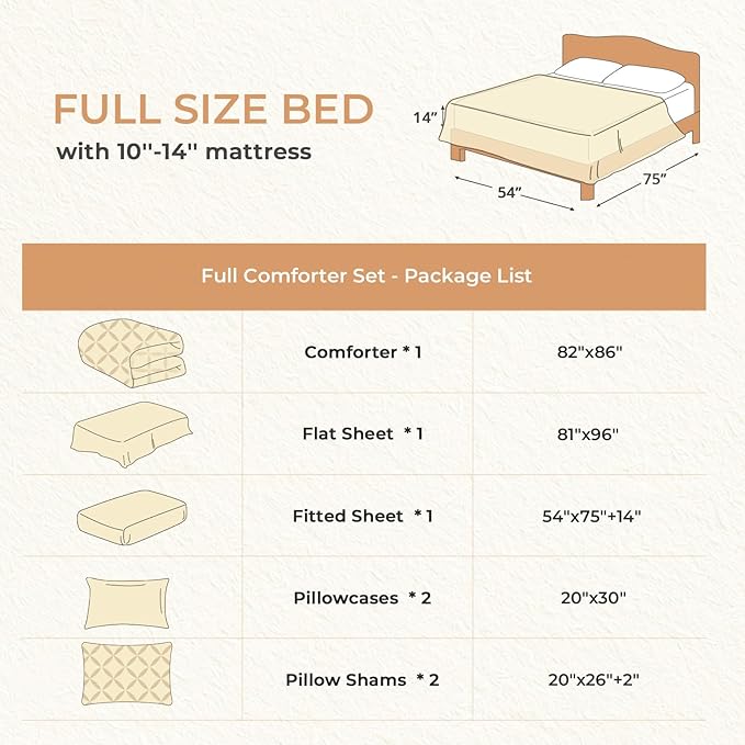 Sasttie Full Size Comforter Set, 7-Piece Bed in a Bag, Pintuck Bedding Set for All Season, Includes Comforter, Flat Sheet, Fitted Sheet, Pillowcases and Pillowshams, Burnt Orange