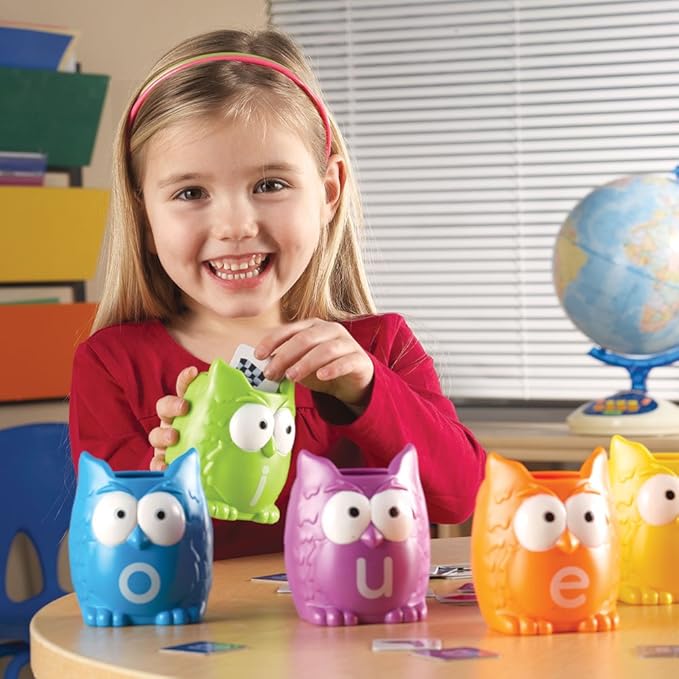 Learning Resources Vowel Owls Sorting Set, Word Recognition, Assorted Colors, Set of 6, Ages 5+