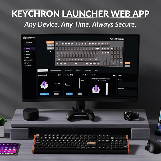 Keychron K10 HE Hall Effect Keyboard Wireless, Magnetic Switch Hot Swappable, Adjustable Actuation Rapid Trigger Mode with Aluminum + Wood Frame, Full-Size Custom RGB for Mac Windows Linux - Black