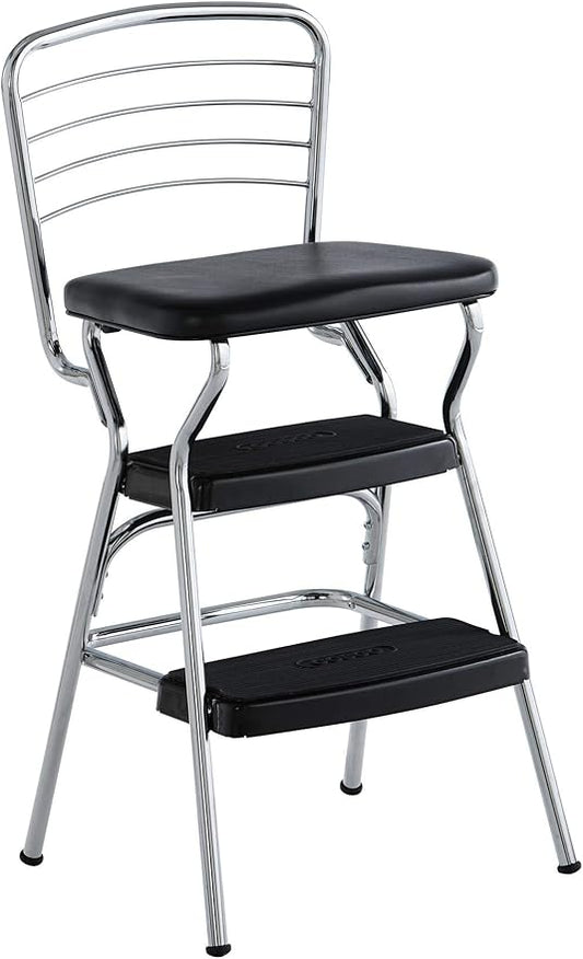 COSCO Stylaire Retro Chair + Step Stool with Flip-Up Seat, Black