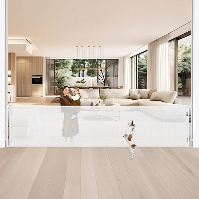 42" Tall X 200" Extra Wide Retractable Baby Gates, Extra Tall Dog Gate for Wide Openings, Extra Long Baby Gate for Doorways Extra Tall Mesh Gate for Pets Indoor Tall Baby Gate Outdoor Deck Gate, White