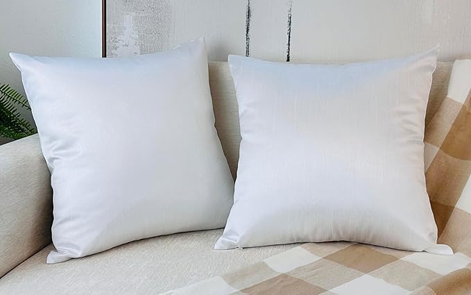 Aiking Home Collection 26x26 Inches Faux Silk Square European Shams, Zipper Closure, White (Set of 2)