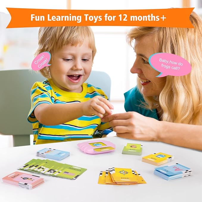 Talking Flash Cards with 384 Sight Words (Including Letters and Numbers), Montessori Educational Learning Interactive Toddler Toys, Speech Therapy and Autism Sensory Toys, Pink