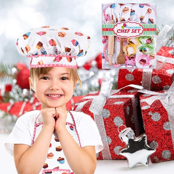 HmiL-U Chef Set for Kids - 13 Pcs Kids Cooking and Baking Set Includes Kids Apron, Chef Hat, Utensils, Cooking Mitt for Kids Chef Role Play Set , Gift for 3 Year Old Girls and up(Cake) …