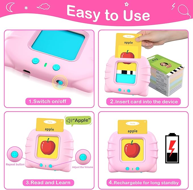 Sensory Toys Montessori Toys for 2 3 4 5 6 Year Old Speech Therapy Materials Autism Toys 192 Cards 384 Sides ABC 123 Sight Words Toddler Toys Educational Learning Toys Talking Flash Cards Girls Gift