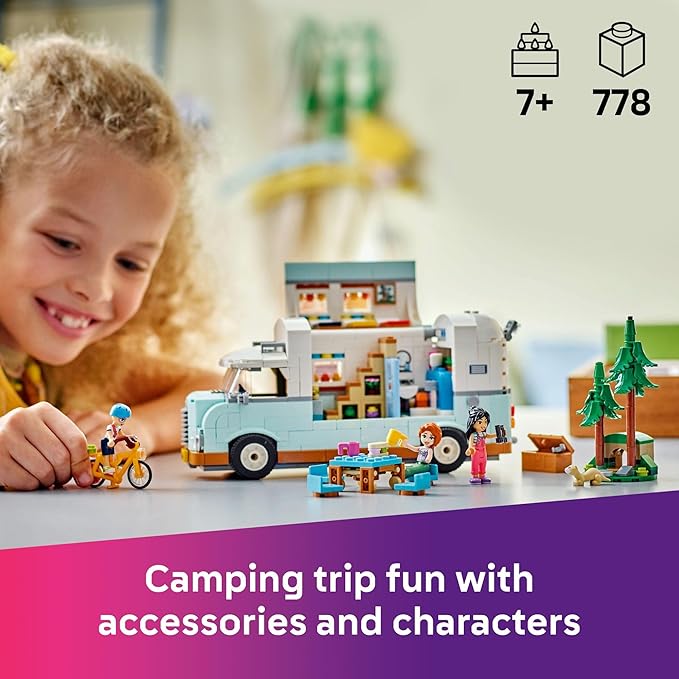 LEGO Friends Friendship Camper Van Adventure Toy Building Set - Pretend Play Set for Kids, Girls and Boys, Ages 7+ - Gift Idea for Birthday - with 3 Minidolls and Ferret Figure - 42663