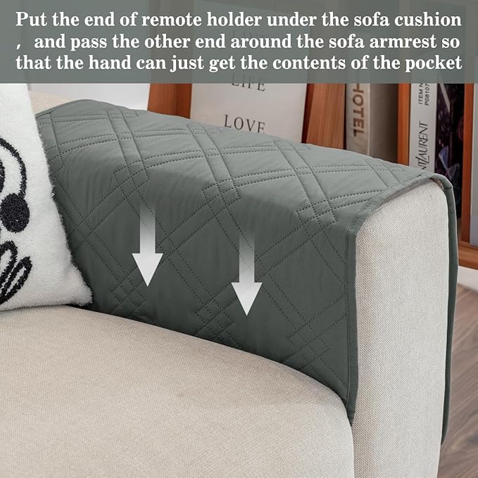 Couch Armrest Organizer Remote Control Holder Bedside Caddy with 6 Pockets, Non-Slip Armchair Caddy Sofa Armrest Organizer for Tv Remote Control, Magazine, Cell Phone, Dark Grey