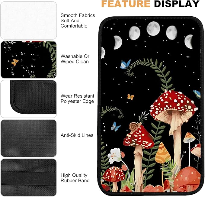 Adastrah Red Mushroom Auto Center Console Pad,Soft Waterproof Car Center Console Cover Auto Armrest Seat Box Cover Protector for Most Vehicle SUV Truck Car