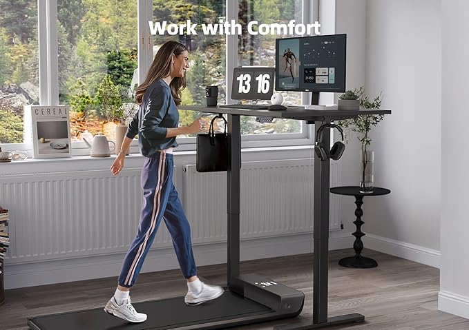 YDN Electric Standing Desk Adjustable Height, 48 x 24 Inches Stand up Desk with Cable Management, Home Office Desks with Splice Board & Black Frame, Black Top