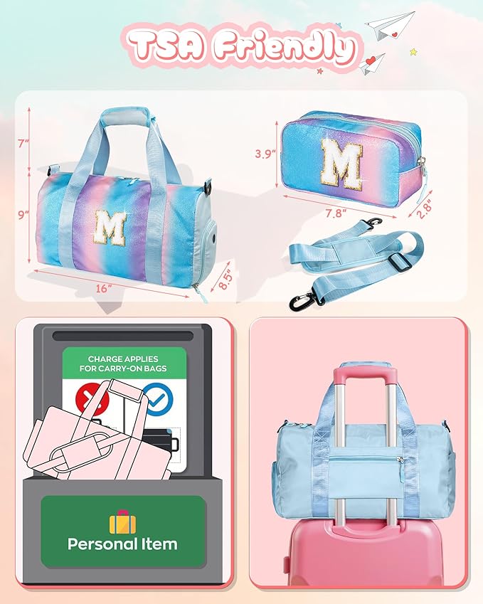 Birthday Gift for Granddaughter-Girl Gym Bag with Shoe Compartment, Kid Personalized Weekender Overnight Bags, Initial Travel Tote with Makeup Pouch,Gifts for Girls (Letter Z)