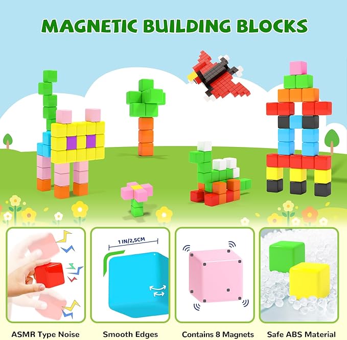 Magnetic Blocks, Toddler Toys for 3 4 5 Year Old Boys Girls, Building Stem Preschool Learning Magnet Sensory Toys for Kids,Classroom Must Haves Christmas Toys Birthday Gifts for Kids 3+…