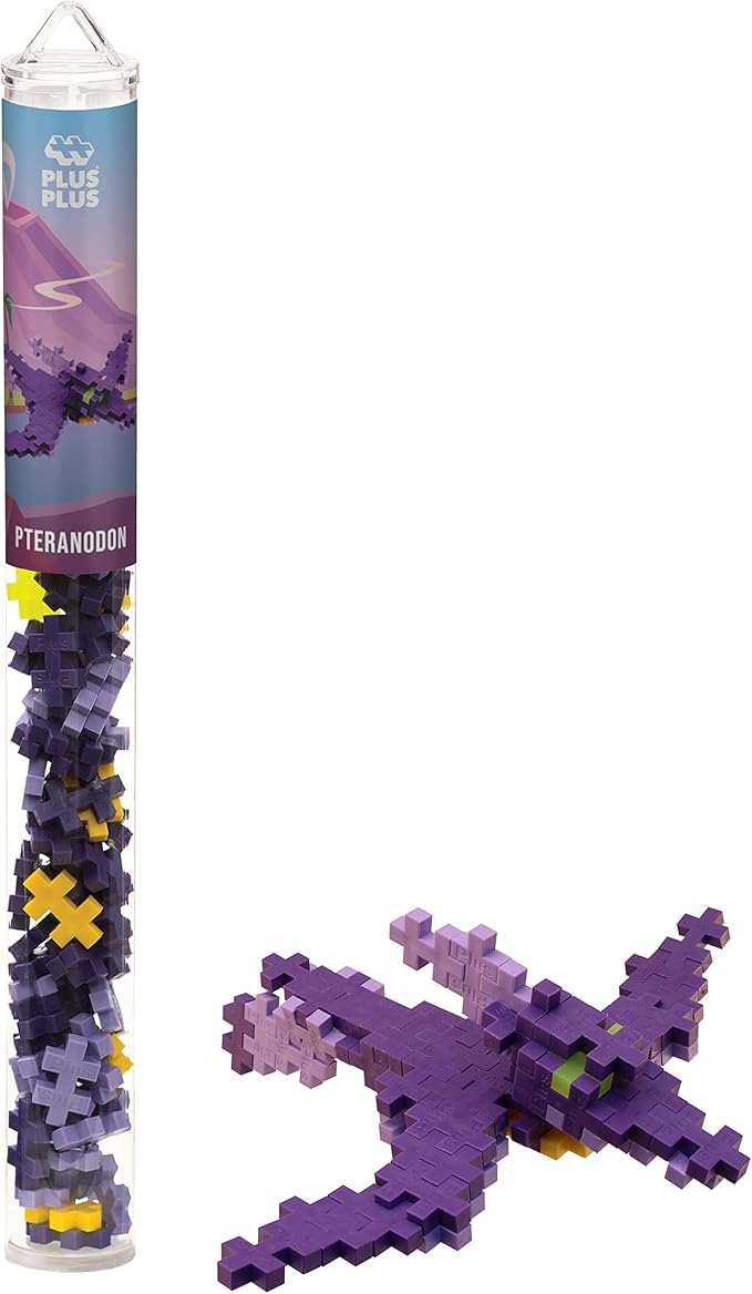 Plus Plus 3D Dinosaur Figure Building Block Set, 70 Mini Interlocking Puzzle Pieces, Fun Stem Toys for Kids - Pteranodon Maker Tube