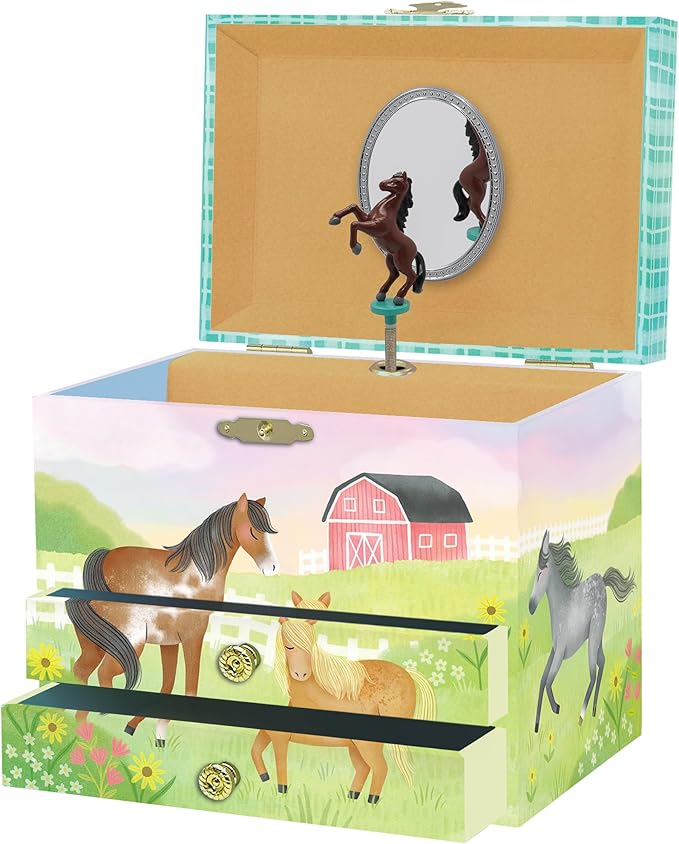 Giggle & Honey Musical Horse Jewelry Box for Girls - Kids Dancing Horse Music Box with Mirror, Horse Gifts for Little Girls, Childrens Birthday Gift, Ages 3-10