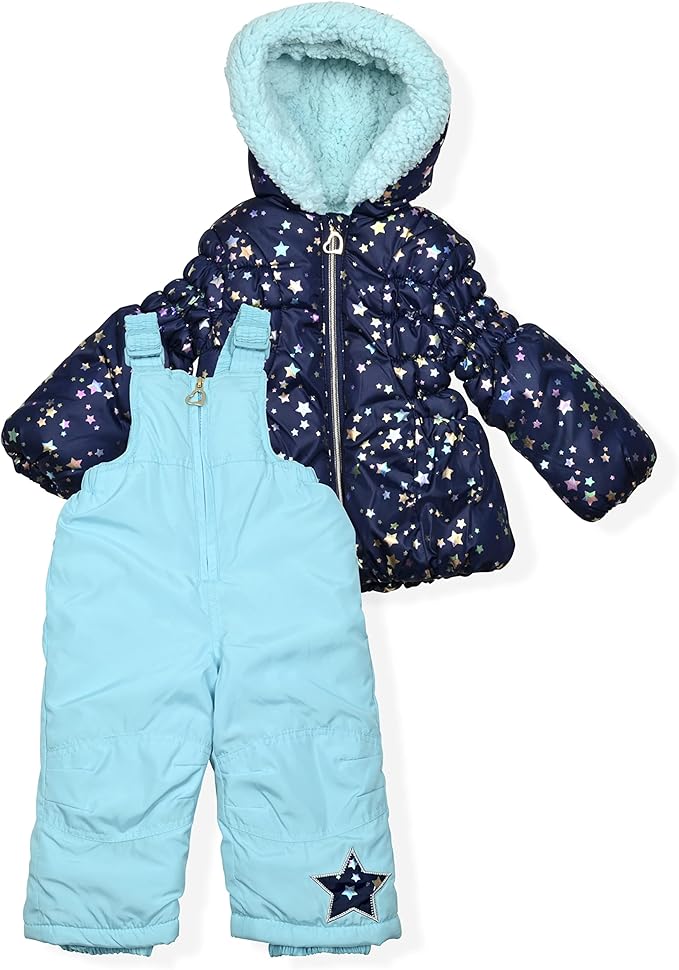 Arctic Quest Little Girls Bib Snow Pants and Ski Jacket Water-Resistant Snowsuit For Kids Winter Jacket For Girls