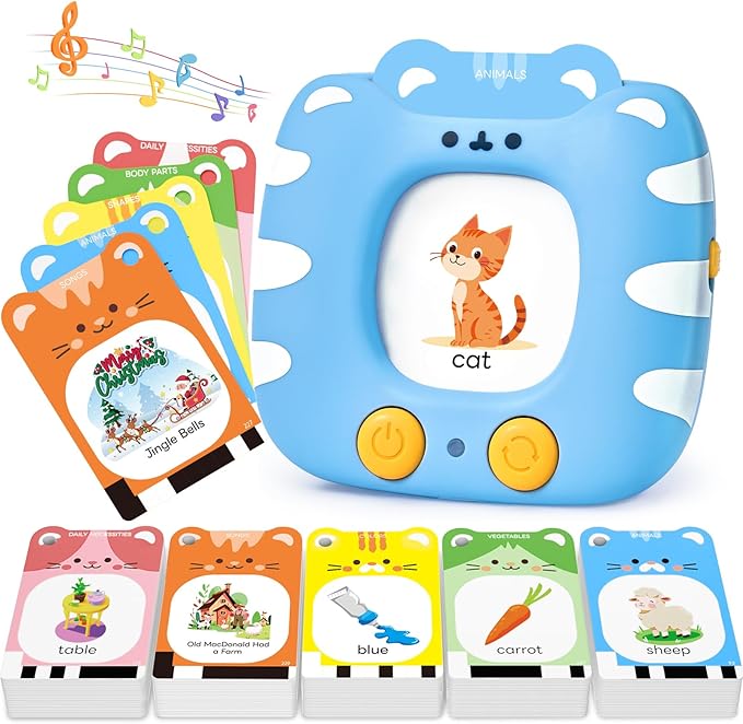 Talking Flash Cards for Toddlers 1-5 Clear Voice & Thick Cards & Easy to Slide in and Out, Independent Play & Speech Development Toys, 16 Topics