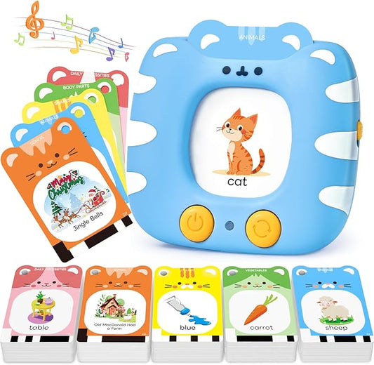 Talking Flash Cards for Toddlers 1-5 Clear Voice & Thick Cards & Easy to Slide in and Out, Independent Play & Speech Development Toys, 16 Topics