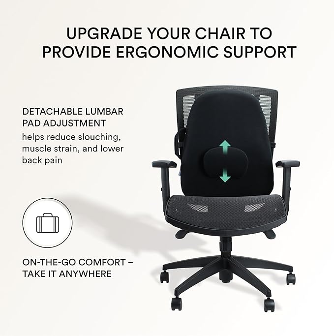 ObusForme Lowback Backrest Support – Lower Back Padded Seat Cushion and Lumbar Support Pillow, Portable Posture Support with Soft and Durable Foam