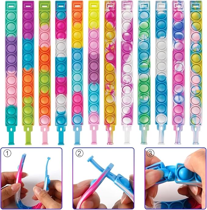 28PCS Valentines Cards with Pop Bracelets Fidget Toys, Bulk-Valentine's Day Gifts for Kids, Valentine Exchange Cards Gift for Classroom, School Party Favors for Kids, Valentine's Day Prize Toys