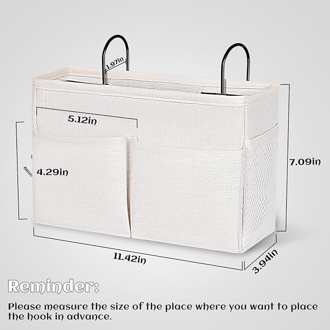Bedside Caddy White Bedside Hanging Storage Basket Bed Caddy for Headboards Bunk Dorm Rooms Crib Beds Rails Organizer (White)