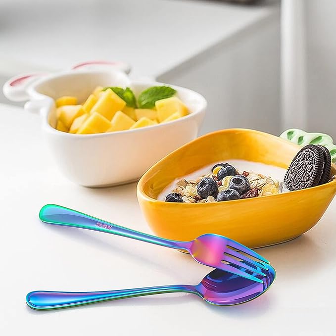 LIANYU 9-Piece Rainbow Toddler Spoons, Kids Baby Spoons Self Feeding, Stainless Steel Children Silverware Set for 2-10 Year Old, Preschooler Cutlery Flatware Set for Home School, Dishwasher Safe