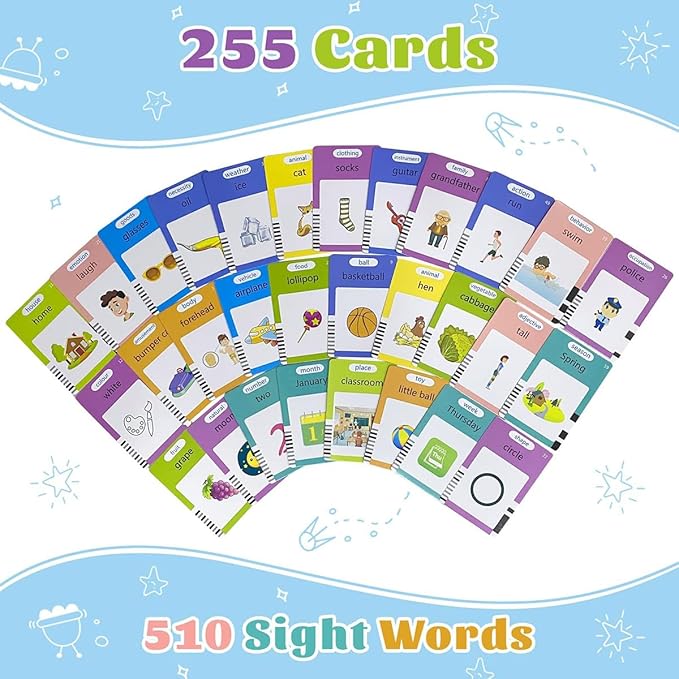 RT&BS Talking Flash Cards for Toddlers, Montessori Toys Flash Cards, Speech Therapy Toys, Gift for Kids Children, 510 Sight Words Pink