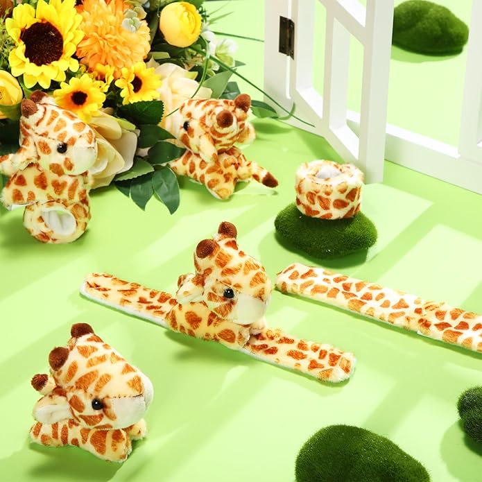 Lenwen 8 Pcs Stuffed Animal Slap Bracelets for Kids Plush Animals Slap Bracelets Bulk Cute Tiger Giraffe Turtle Koala Bracelets Wrist Animals for Girls Boys Valentine's Day Party