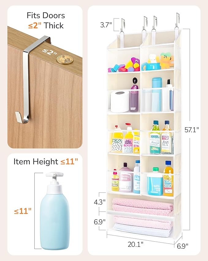 ULG Over the Door Organizer, 5-Tier Extra Large Hanging Storage with 10 Mesh Pockets, 100 lbs Capacity, Heavy Duty Door Organizer for Closet, Bedroom, Nursery Storage, Beige