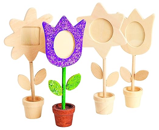 Colorations Wooden Flower Pot Picture Frames, Great Craft Project for Kids, Create a Keepsake, 12 Frames, Ideal Mothers Day or Fathers Day Gift, Birthday or Holiday, Personalize & Individually Decorate