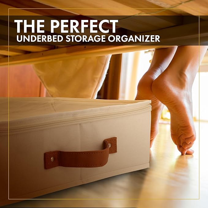 HOMELUX THEORY 2pc Under Bed Storage Containers, Bedroom Under the Bed Drawer Storage Organizer with Bins and Lids, Medium Underbed Clothes Storage Box Ideal for Blanket, Fabric, & Shoes (Ivory)