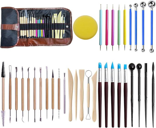 LANGQUN 35pcs Clay Sculpting Tools,Air Dry Clay Tools,Pottery Tools Kit,Polymer Clay Dotting Tools,Ceramic Supplies for Kids and Adults,Modeling,Shaping