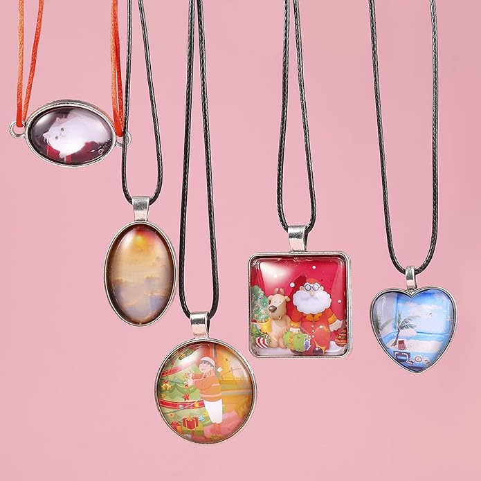 Bezel Pendant Trays Gold and Sliver, Rhinestone Bezel Pendants Trays for DIY Jewelry Craft Making, Picture Necklace Pendant Trays with Clear Glass Cabochons and Chains