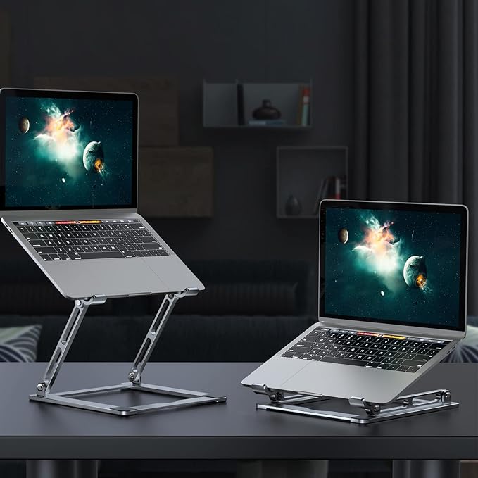 Laptop Stand for Desk, Adjustable Laptop Stand Holder Portable Laptop Riser with Multi-Angle Height Adjustable Computer Stand for MacBook Air/Pro and More Notebooks 10-17.3"-Silver