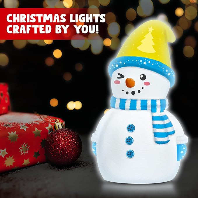 Christmas Crafts for Kid Adult, DIY Snowman Figurines, Art & Craft Supplies Painting Kits, Paint Your Own Lamp DIY Gift for Christmas Activities for Toddler Gril Boy Age 3 4 5 6 7 8 9 10 11 12 13