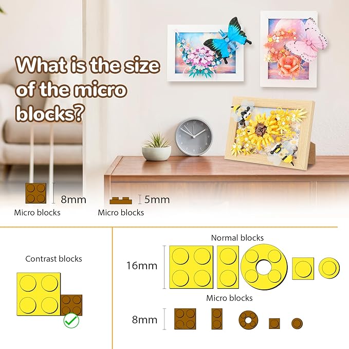 QLT QIAOLETONG Butterfly Insects Flowers Photo Frame Micro Mini Bricks Building Set, Botanical Collection Wall Art Home Office Decor, Ideas Gift Building Toy for Boys Girls Adults（P2278）