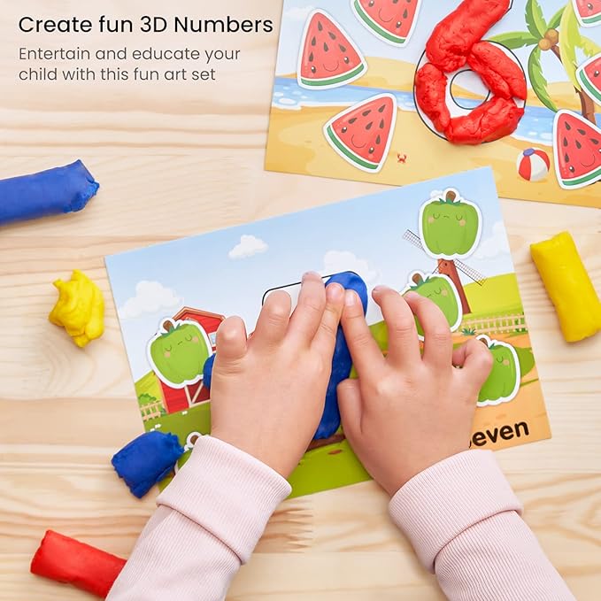 Arteza Kids Play Dough, Number Learning Dough Clay Kit, 12 Pieces, 0.8 oz, Red, Yellow, and Blue, 10 Numeric Cards, Art Supplies for Kids