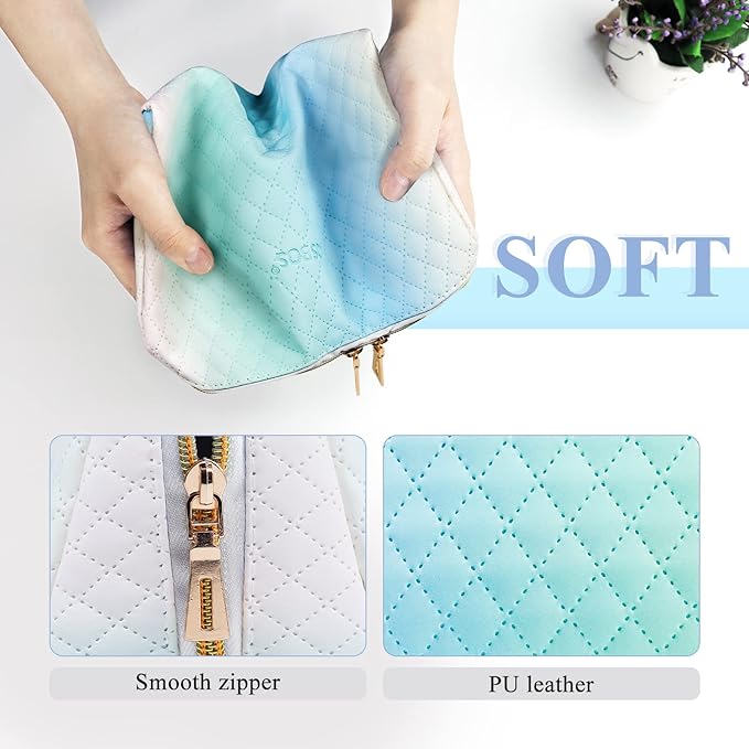 Aosbos Small Makeup Bag Travel Size Makeup Bag Cosmetic Travel Bag Cute Makeup Bags for Women Makeup Pouch Make Up Bag for Purse Gradient Green White