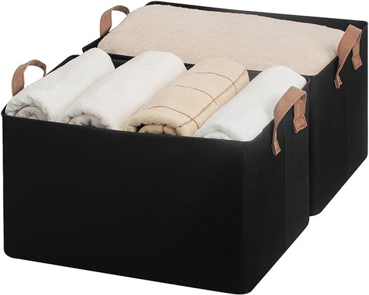 StorageWorks Storage Bins, Fabric Storage Bins for Shelves, Extra Large Storage Baskets with Metal Frame, Closet Baskets and Bins with Handles, Jumbo, Black, 2-Pack